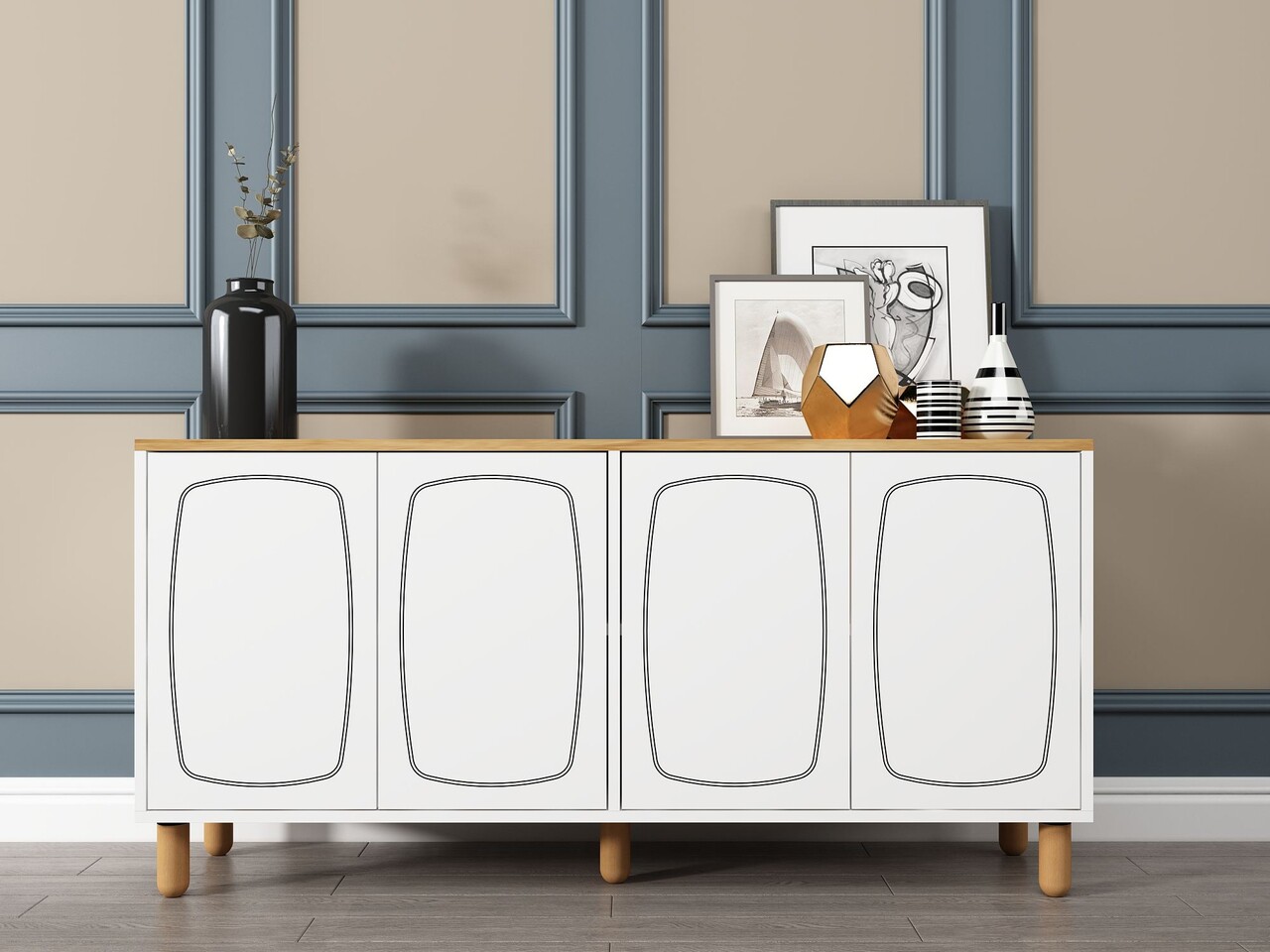 Consola, Hanah Home, Yekta, 150x73x36 cm, PAL, Stejar Safir / Alb - imagine 7